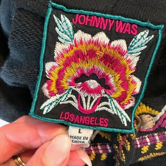 Johnny Was Valmere Pull On Hoodie Sweatshirt Black Embroidered Size Large L - Picture 9 of 10